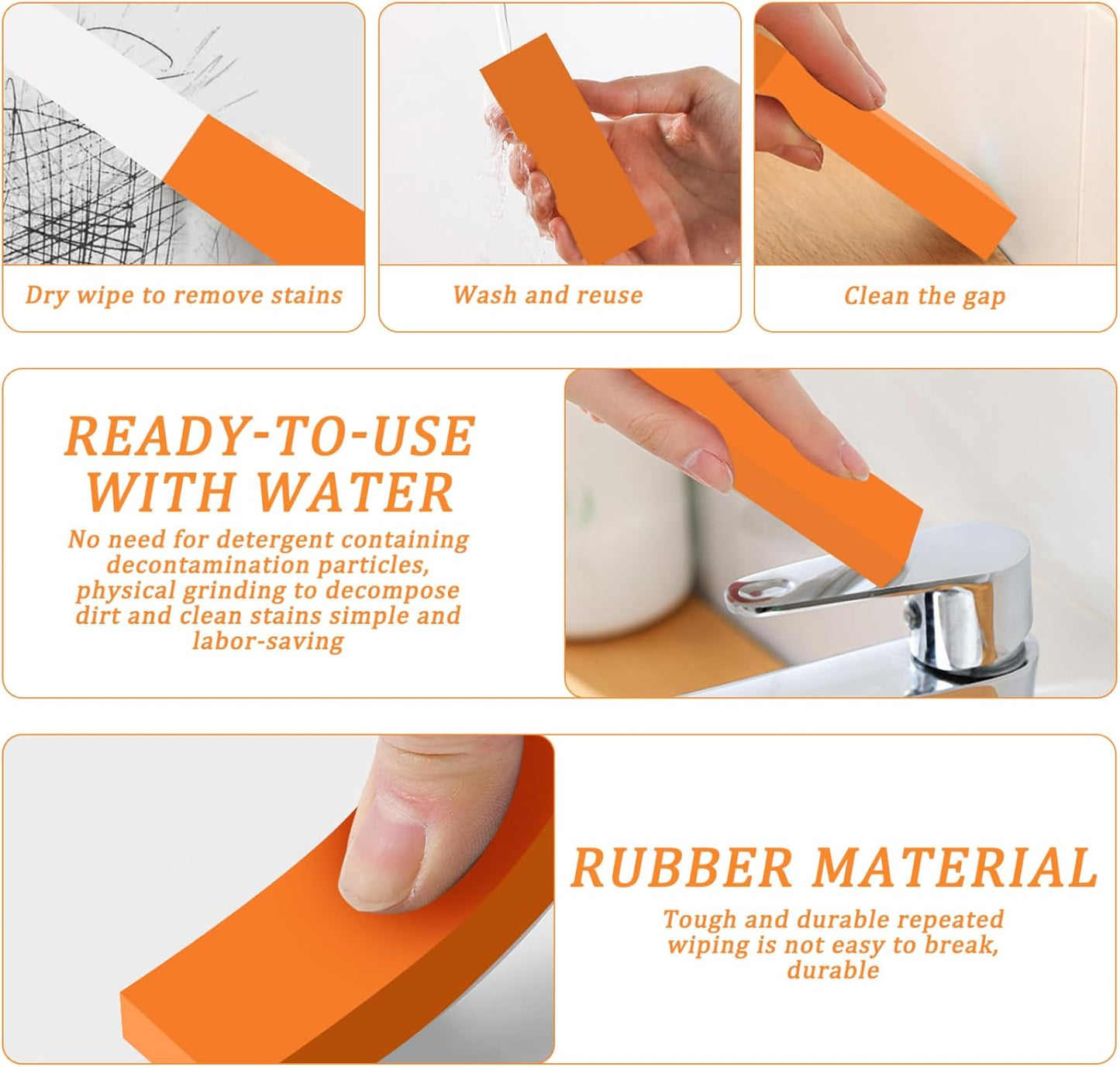 Stainless Steel Scratch Remover Rubber Rust Eraser, 3.2x1x0.5 Inch Stainless Steel Rust Remover, 5PCS Reusable Knife Rust Remover for Kitchen, Bathroom Knife Rust Remover.