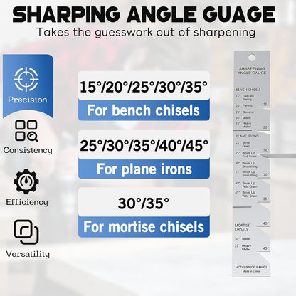 All Metal Honing Guide Adjustable Angle Jig for Chisel and Plane Sharpening | All-metal sharpening clamp, adjustable angle, compatible with 5/32” to 3.46” woodworking chisels and hand planes