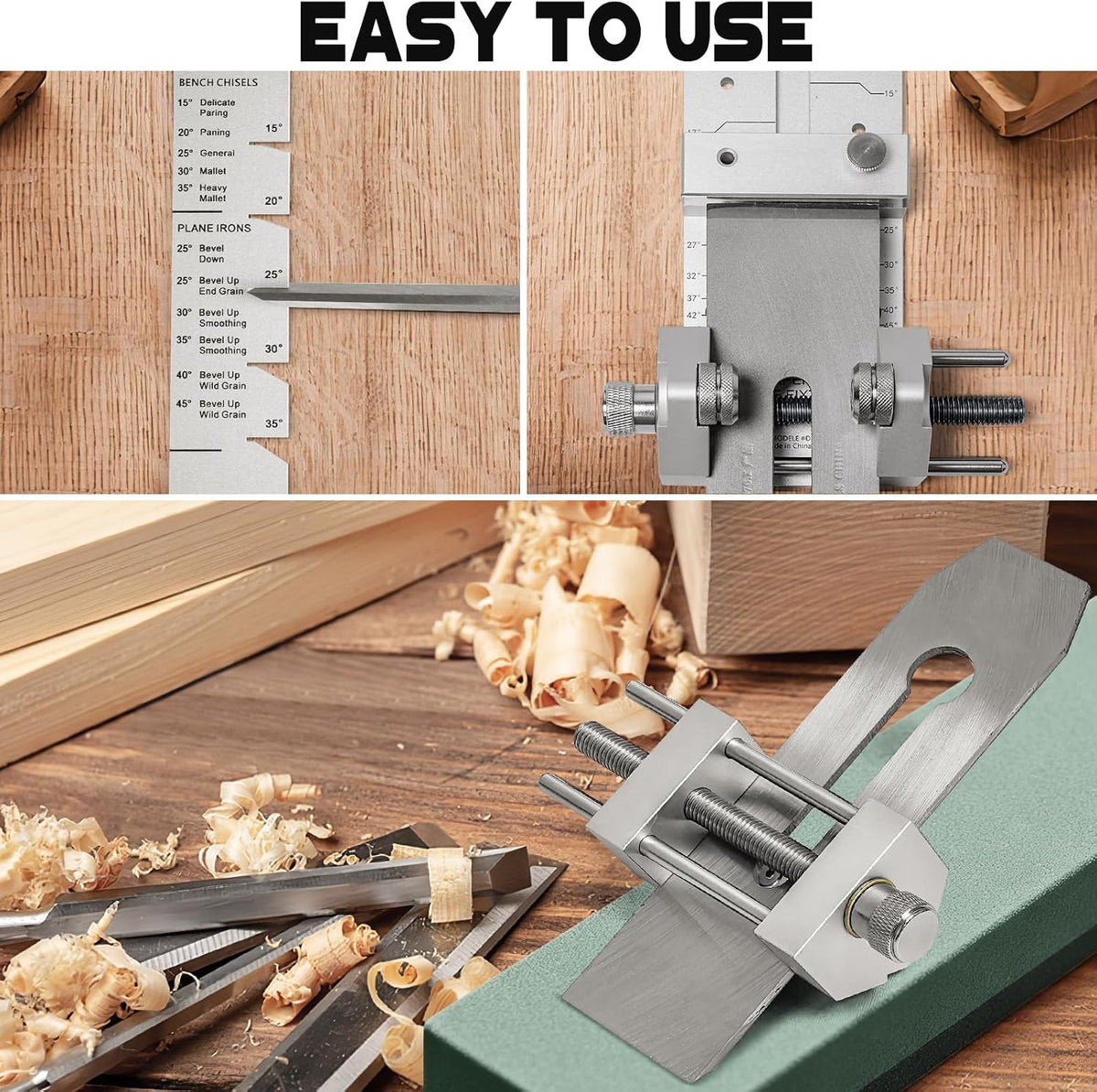 All Metal Honing Guide Adjustable Angle Jig for Chisel and Plane Sharpening | All-metal sharpening clamp, adjustable angle, compatible with 5/32” to 3.46” woodworking chisels and hand planes
