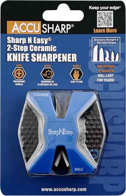AccuSharp 2-Step Knife Sharpener - Sharpens, Restores, & Hones - 2-Step Coarse and Fine Rods for Kitchen Knives & All Types of Blades - Keychain Pull Through Knife Sharpener - Blue