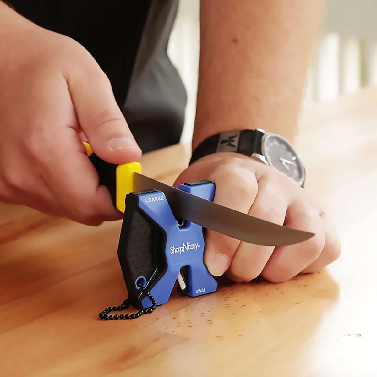 AccuSharp 2-Step Knife Sharpener - Sharpens, Restores, & Hones - 2-Step Coarse and Fine Rods for Kitchen Knives & All Types of Blades - Keychain Pull Through Knife Sharpener - Blue