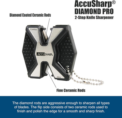 AccuSharp 2-Step Knife Sharpener - Sharpens, Restores, & Hones - 2-Step Coarse and Fine Rods for Kitchen Knives & All Types of Blades - Keychain Pull Through Knife Sharpener - Blue