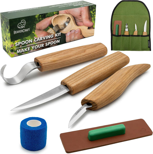 S13 Wood Carving Tools Set for Spoon Carving 3 Knives Wood Carving Kit for Beginners Hook Knife Wood Carving Right-Handed Spoon Carving Whittling Knives (S13 Right-Handed)