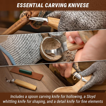 S13 Wood Carving Tools Set for Spoon Carving 3 Knives Wood Carving Kit for Beginners Hook Knife Wood Carving Right-Handed Spoon Carving Whittling Knives (S13 Right-Handed)