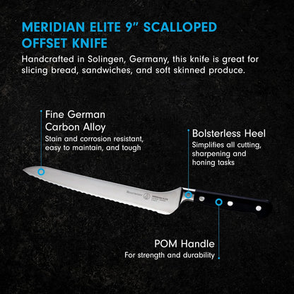 Meridian Elite 8” Scalloped Offset Knife - Fine German Steel Alloy Blade - Rust Resistant & Easy to Maintain