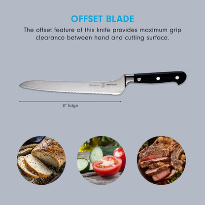 Meridian Elite 8” Scalloped Offset Knife - Fine German Steel Alloy Blade - Rust Resistant & Easy to Maintain