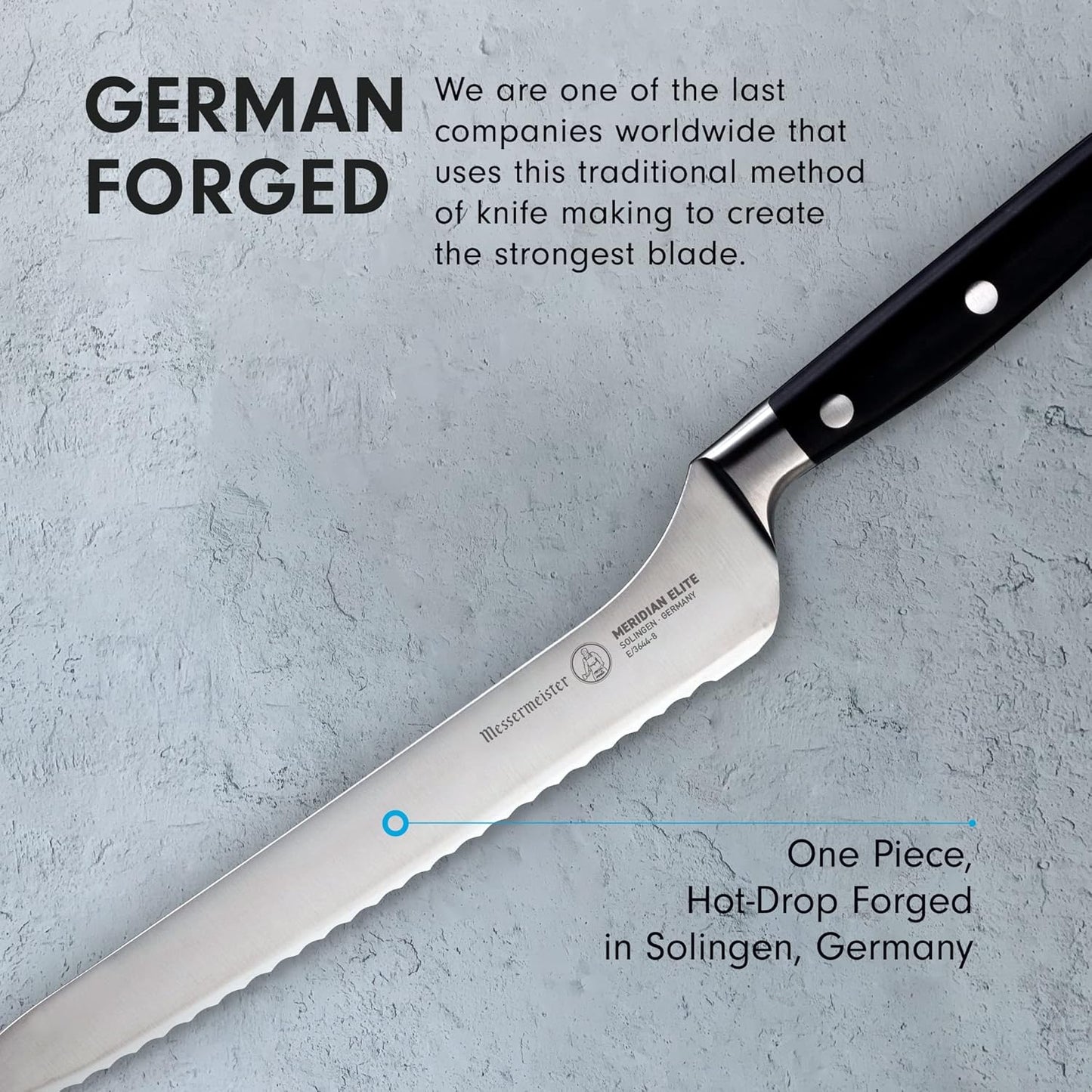 Meridian Elite 8” Scalloped Offset Knife - Fine German Steel Alloy Blade - Rust Resistant & Easy to Maintain