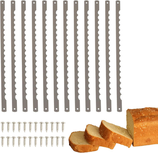 12 Pcs 10.8'' Bread Bow Knife Stainless Steel Replacement Blades | Serrated Bread Blade with Screws Easy to Cutting, Wooden Bread Knife for Cake Homemade Bread Cutting