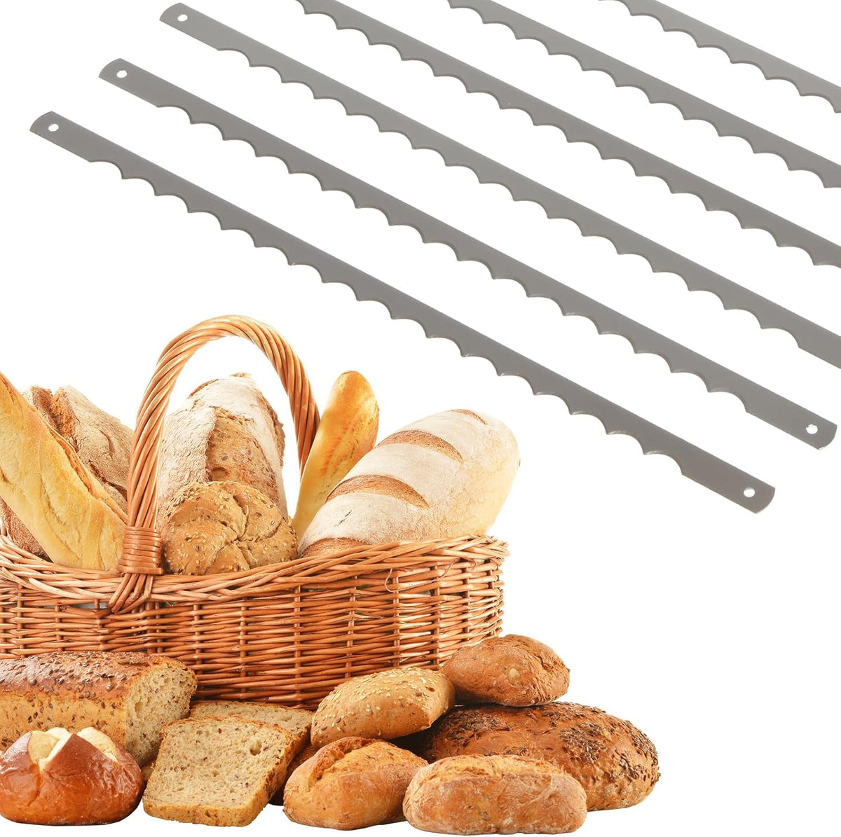 12 Pcs 10.8'' Bread Bow Knife Stainless Steel Replacement Blades | Serrated Bread Blade with Screws Easy to Cutting, Wooden Bread Knife for Cake Homemade Bread Cutting