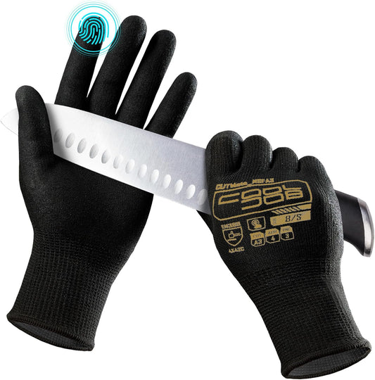 A3 Cut Resistant Safety Work Gloves with Nitrile Grip, Touchscreen & Flexible for Gardening Fishing Construction
