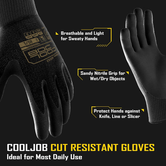 A3 Cut Resistant Safety Work Gloves with Nitrile Grip, Touchscreen & Flexible for Gardening Fishing Construction