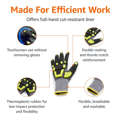 Safety Work Gloves, Cut Level A1, Abrasion ANSI Level A4, Impact Resistant, Touch Screen Friendly, 15G Sandy Nitrile Palm, Yellow, Size X-Small, Pack of 120 Pairs