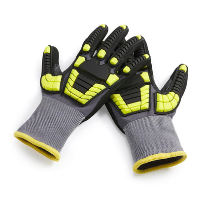 Safety Work Gloves, Cut Level A1, Abrasion ANSI Level A4, Impact Resistant, Touch Screen Friendly, 15G Sandy Nitrile Palm, Yellow, Size X-Small, Pack of 120 Pairs