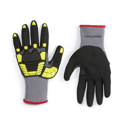 Safety Work Gloves, Cut Level A1, Abrasion ANSI Level A4, Impact Resistant, Touch Screen Friendly, 15G Sandy Nitrile Palm, Yellow, Size X-Small, Pack of 120 Pairs
