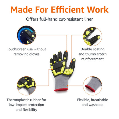 Safety Work Gloves, Cut Level A1, Abrasion ANSI Level A4, Impact Resistant, Touch Screen Friendly, 15G Sandy Nitrile Palm, Yellow, Size X-Small, Pack of 120 Pairs