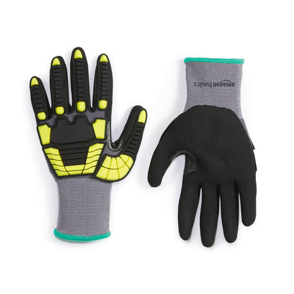 Safety Work Gloves, Cut Level A1, Abrasion ANSI Level A4, Impact Resistant, Touch Screen Friendly, 15G Sandy Nitrile Palm, Yellow, Size X-Small, Pack of 120 Pairs