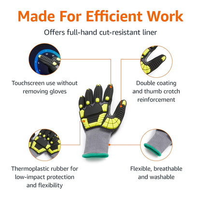 Safety Work Gloves, Cut Level A1, Abrasion ANSI Level A4, Impact Resistant, Touch Screen Friendly, 15G Sandy Nitrile Palm, Yellow, Size X-Small, Pack of 120 Pairs