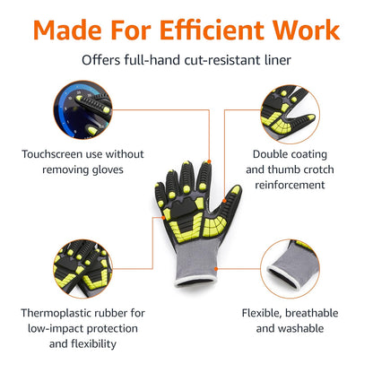 Safety Work Gloves, Cut Level A1, Abrasion ANSI Level A4, Impact Resistant, Touch Screen Friendly, 15G Sandy Nitrile Palm, Yellow, Size X-Small, Pack of 120 Pairs