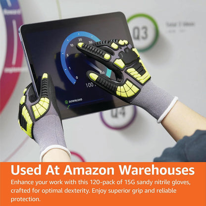 Safety Work Gloves, Cut Level A1, Abrasion ANSI Level A4, Impact Resistant, Touch Screen Friendly, 15G Sandy Nitrile Palm, Yellow, Size X-Small, Pack of 120 Pairs