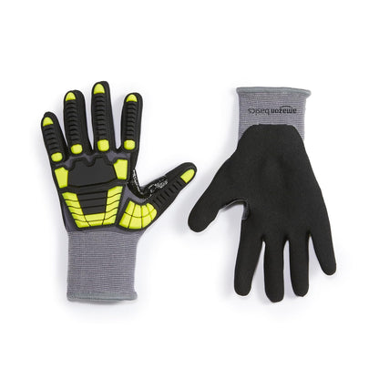 Safety Work Gloves, Cut Level A1, Abrasion ANSI Level A4, Impact Resistant, Touch Screen Friendly, 15G Sandy Nitrile Palm, Yellow, Size X-Small, Pack of 120 Pairs