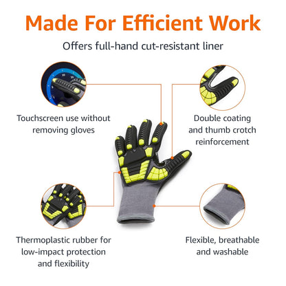 Safety Work Gloves, Cut Level A1, Abrasion ANSI Level A4, Impact Resistant, Touch Screen Friendly, 15G Sandy Nitrile Palm, Yellow, Size X-Small, Pack of 120 Pairs