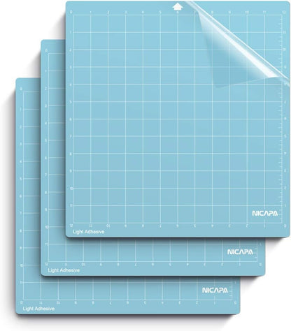 Cutting Mat for Silhouette Cameo 3/2/1 (Light-Grip,12x12 inch 3pack) Adhesive&Sticky Non-Slip Flexible Square Gridded Blue Cut Mats Replacement Accessories Set Matts Vinyl Craft Sewing