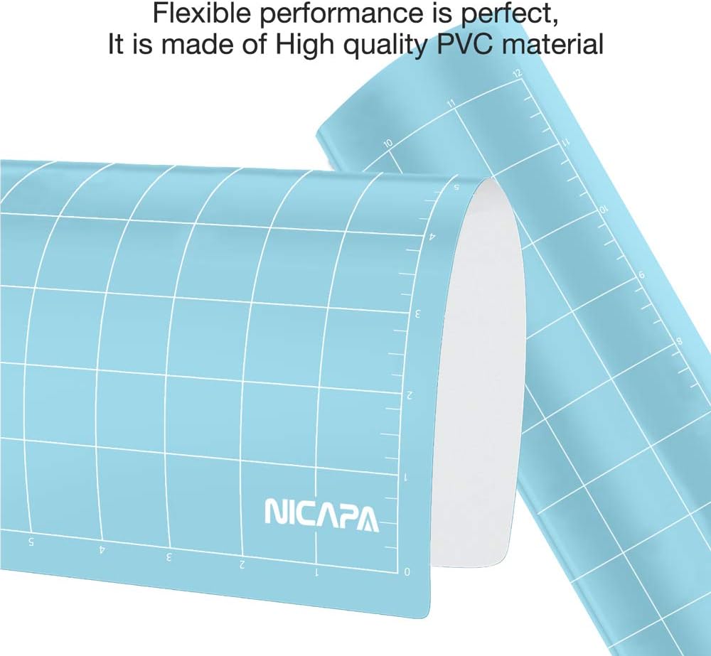 Cutting Mat for Silhouette Cameo 3/2/1 (Light-Grip,12x12 inch 3pack) Adhesive&Sticky Non-Slip Flexible Square Gridded Blue Cut Mats Replacement Accessories Set Matts Vinyl Craft Sewing