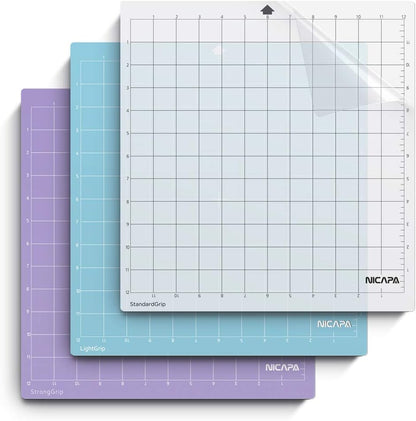 Cutting Mat for Silhouette Cameo 3/2/1 (Light-Grip,12x12 inch 3pack) Adhesive&Sticky Non-Slip Flexible Square Gridded Blue Cut Mats Replacement Accessories Set Matts Vinyl Craft Sewing