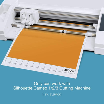 Cutting Mat for Silhouette Cameo 3/2/1 (Light-Grip,12x12 inch 3pack) Adhesive&Sticky Non-Slip Flexible Square Gridded Blue Cut Mats Replacement Accessories Set Matts Vinyl Craft Sewing