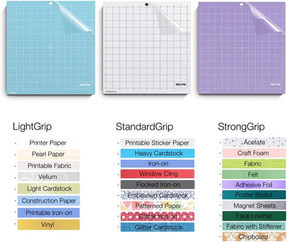 Cutting Mat for Silhouette Cameo 3/2/1 (Light-Grip,12x12 inch 3pack) Adhesive&Sticky Non-Slip Flexible Square Gridded Blue Cut Mats Replacement Accessories Set Matts Vinyl Craft Sewing