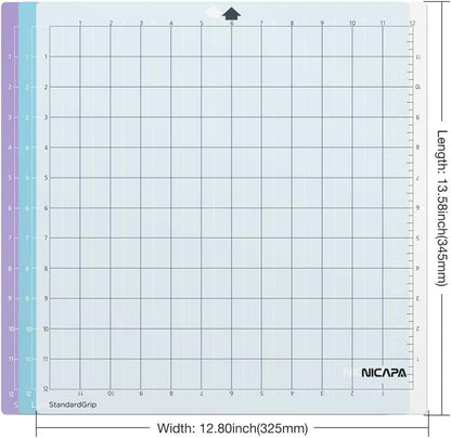 Cutting Mat for Silhouette Cameo 3/2/1 (Light-Grip,12x12 inch 3pack) Adhesive&Sticky Non-Slip Flexible Square Gridded Blue Cut Mats Replacement Accessories Set Matts Vinyl Craft Sewing