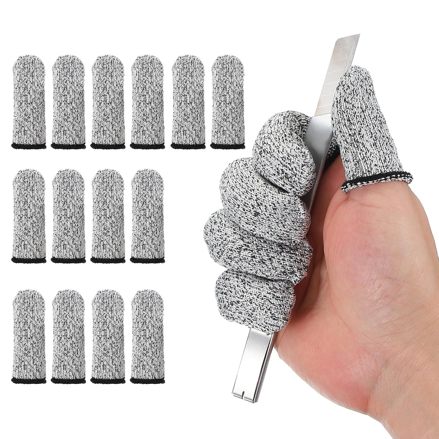 Cut Resistant Finger Cots Protectors 3 x 1.2 Inch, 14 Pcs Reusable Anti-Cut Finger Sleeve Covers for Kitchen Food Cutting Sculpture Work Garden, Grey