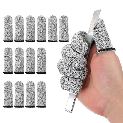 Cut Resistant Finger Cots Protectors 3 x 1.2 Inch, 14 Pcs Reusable Anti-Cut Finger Sleeve Covers for Kitchen Food Cutting Sculpture Work Garden, Grey
