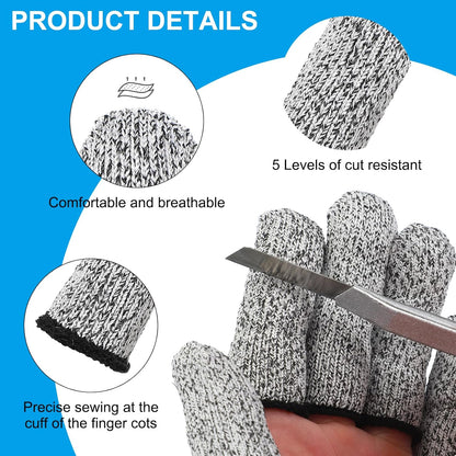Cut Resistant Finger Cots Protectors 3 x 1.2 Inch, 14 Pcs Reusable Anti-Cut Finger Sleeve Covers for Kitchen Food Cutting Sculpture Work Garden, Grey