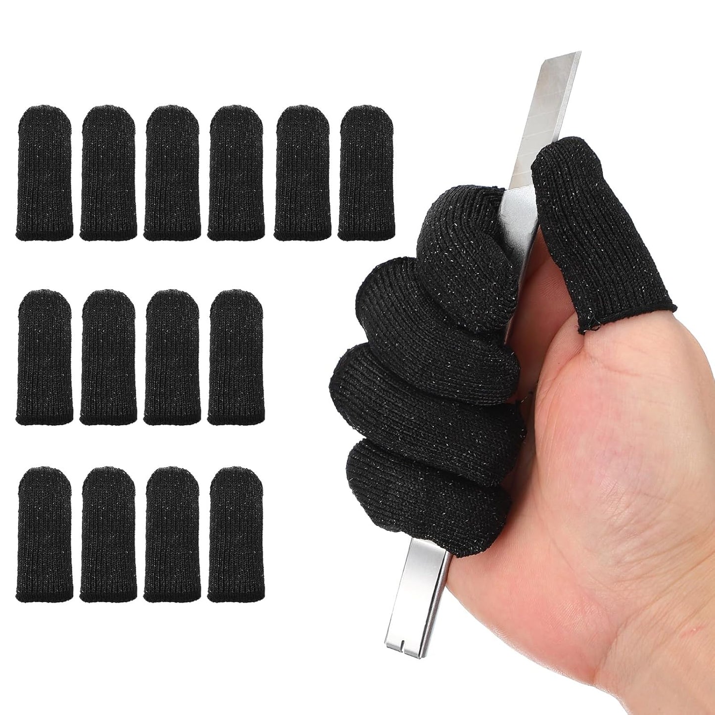 Cut Resistant Finger Cots Protectors 3 x 1.2 Inch, 14 Pcs Reusable Anti-Cut Finger Sleeve Covers for Kitchen Food Cutting Sculpture Work Garden, Grey