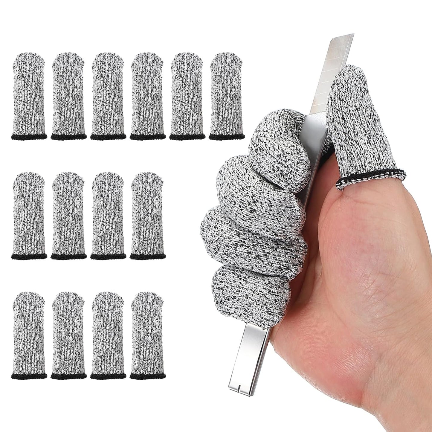 Cut Resistant Finger Cots Protectors 3 x 1.2 Inch, 14 Pcs Reusable Anti-Cut Finger Sleeve Covers for Kitchen Food Cutting Sculpture Work Garden, Grey