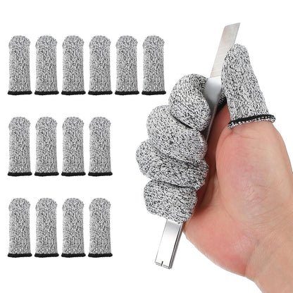 Cut Resistant Finger Cots Protectors 3 x 1.2 Inch, 14 Pcs Reusable Anti-Cut Finger Sleeve Covers for Kitchen Food Cutting Sculpture Work Garden, Grey