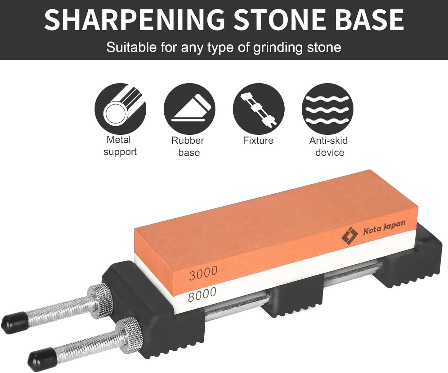 Stainless Steel Adjustable Whetstone Holder with No-Slip Rubber Base - Universal Sharpening Stone Base for 6–8.5 Inch Water Stones - Heavy Duty Non-Skid Knife Sharpening Stone Support Rack