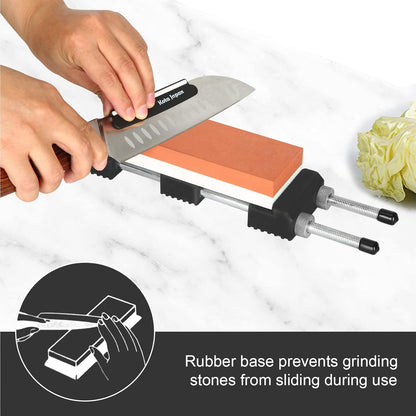Stainless Steel Adjustable Whetstone Holder with No-Slip Rubber Base - Universal Sharpening Stone Base for 6–8.5 Inch Water Stones - Heavy Duty Non-Skid Knife Sharpening Stone Support Rack