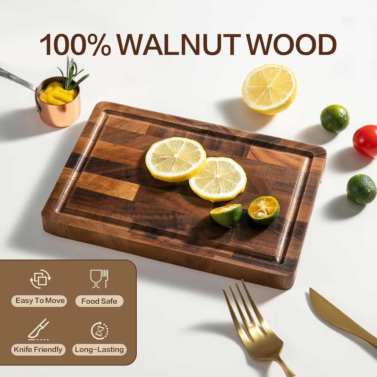 Small Wood Cutting Board, Walnut Cutting Boards for Kitchen | 9"x6" End Grain Chopping Board, Compact Size Lightweight & Durable for Cheese Lemon and Small Prep