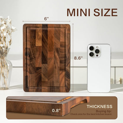 Small Wood Cutting Board, Walnut Cutting Boards for Kitchen | 9"x6" End Grain Chopping Board, Compact Size Lightweight & Durable for Cheese Lemon and Small Prep