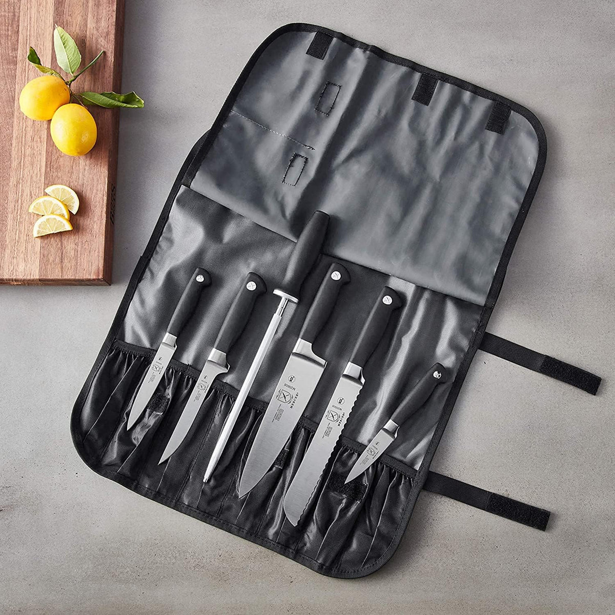 Millennia 8-Piece Knife Roll Set, Black Handles