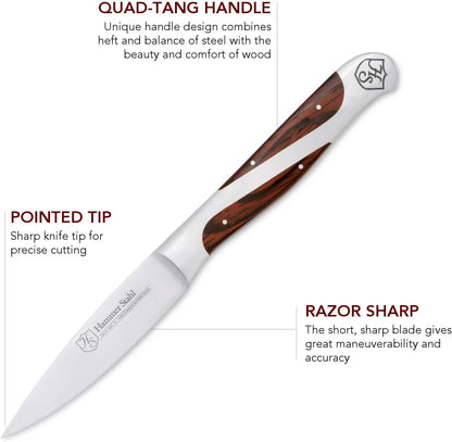 3.5 Inch Paring Knife | Versatile Fruit Knife for Garnishing, Peeling, and More | Small Kitchen Knife for Vegetables and Fruits | Ergonomic Quad-Tang Pakkawood Handle & Gift Box