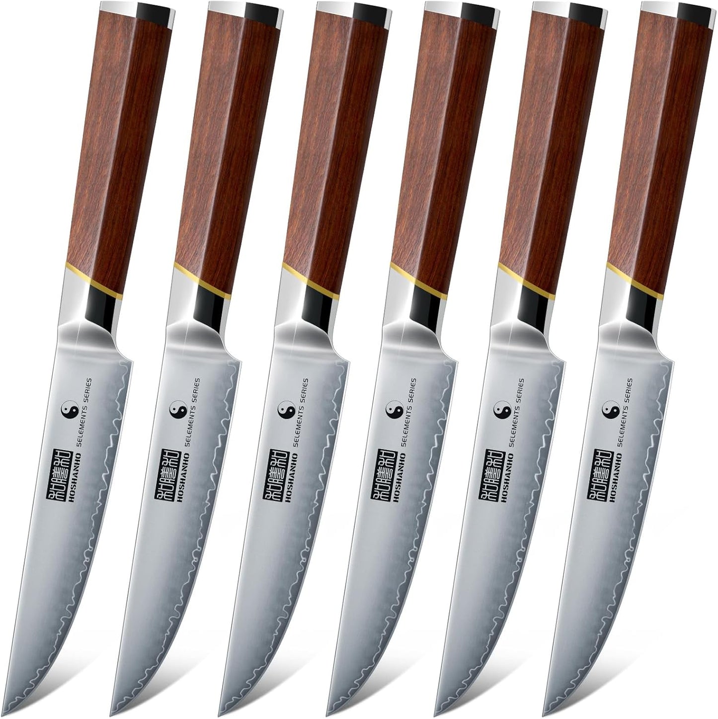 Steak Knife Set of 6, Professional 4.5" Non Serrated Steak Knives | Japanese High Carbon Steel Steak Knife Set, Ultra Sharp Dinner Knives with Ergonomic Handle for Precise Cutting & Gift Box