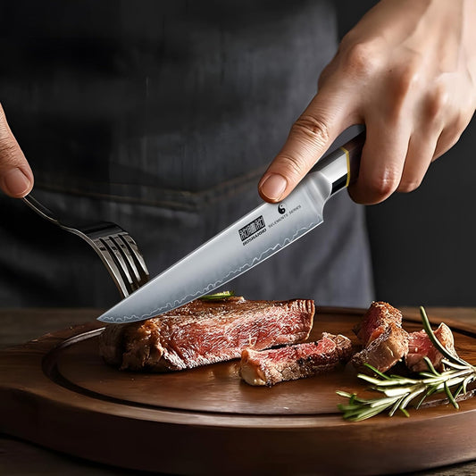 Steak Knife Set of 6, Professional 4.5" Non Serrated Steak Knives | Japanese High Carbon Steel Steak Knife Set, Ultra Sharp Dinner Knives with Ergonomic Handle for Precise Cutting & Gift Box
