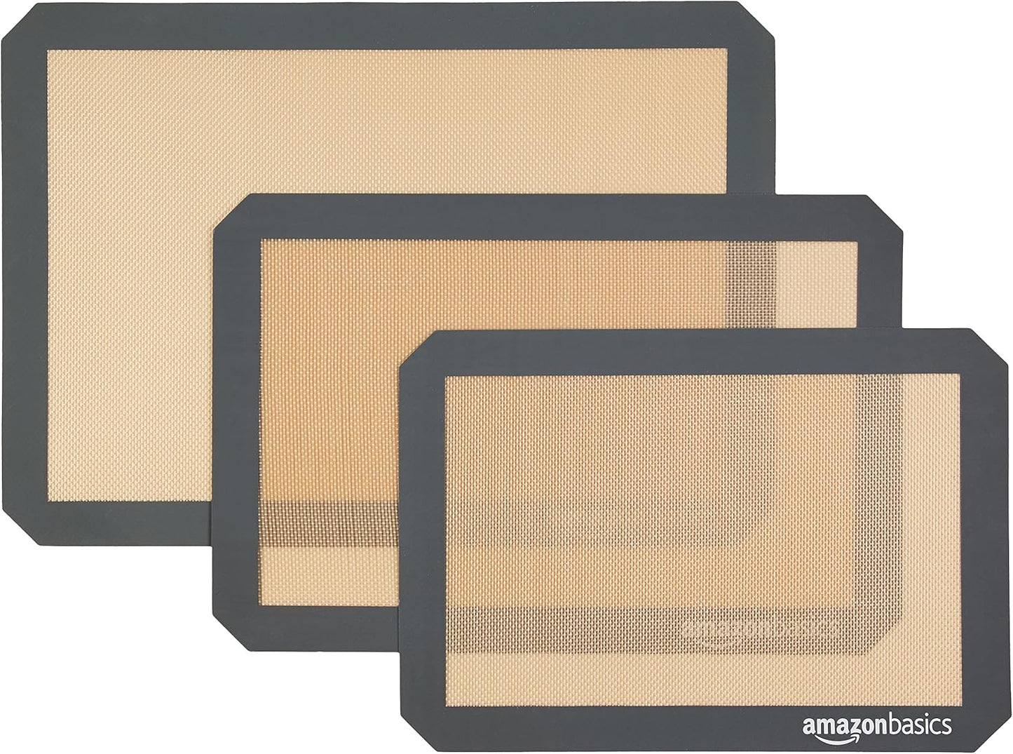 Rectangular Non-Stick Silicone Baking Mat, Food Safe, Heat Resistant, 9"x13", 9.9"x14.8", and 16.5"x11.6", Beige/Gray, Pack of 3
