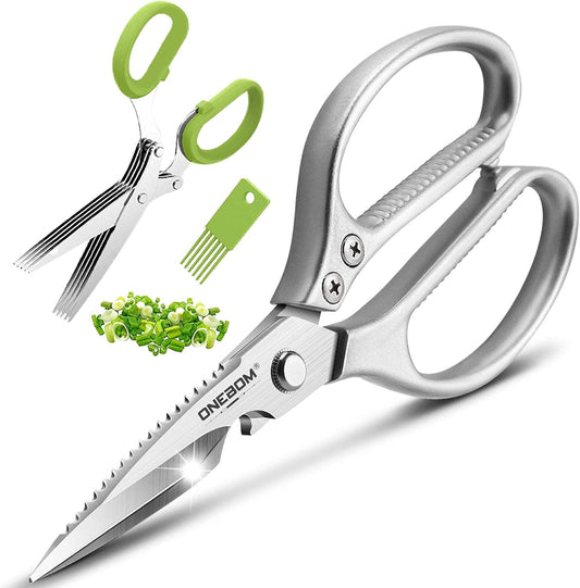 Kitchen Shears 2 Pack,Multi-Function Kitchen Scissors Heavy Duty Sharp 304 Stainless Steel, Apartment Kitchen Accessories Cooking Shears for Chicken,Meat,Fish,Poultry(Sliver)