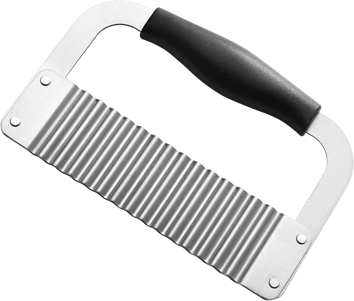 Crinkle Cutter Stainless Steel Potato Slicer Heavy Duty Wavy Crinkle Cutting Chopping Tools with Wooden Handle for Carrot Veggies (2, Green)