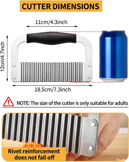 Crinkle Cutter Stainless Steel Potato Slicer Heavy Duty Wavy Crinkle Cutting Chopping Tools with Wooden Handle for Carrot Veggies (2, Green)