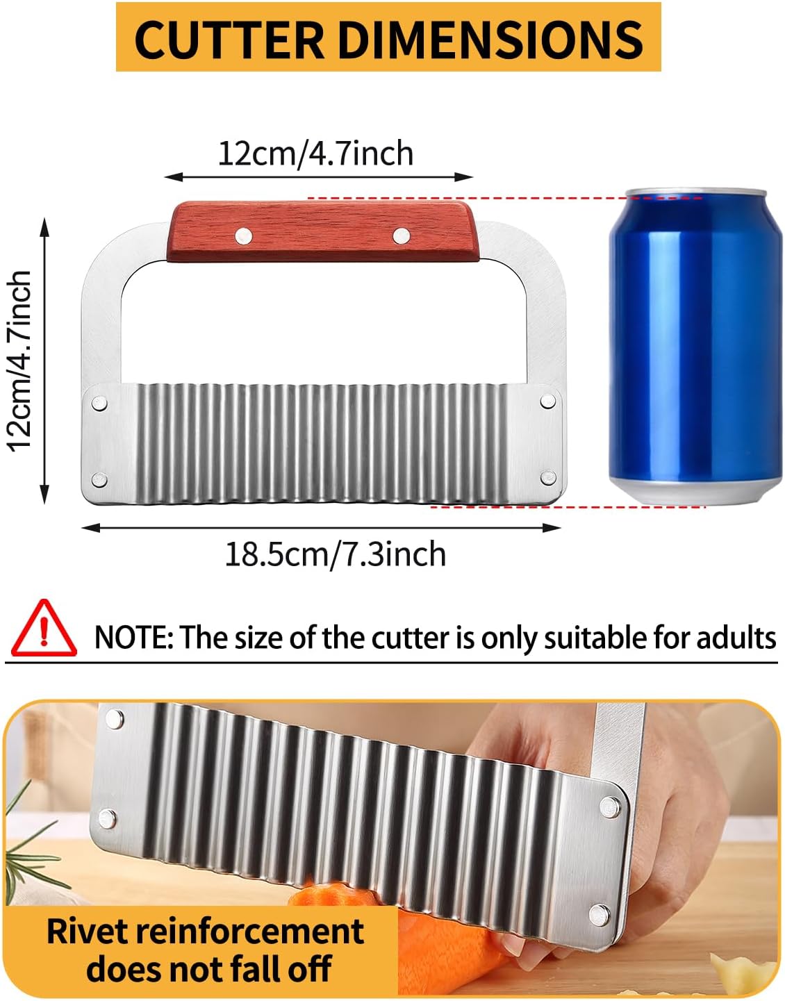 Crinkle Cutter Stainless Steel Potato Slicer Heavy Duty Wavy Crinkle Cutting Chopping Tools with Wooden Handle for Carrot Veggies (2, Green)